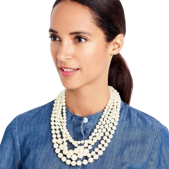 J. Crew Jewelry - J. Crew Classic Cream Beaded faux pearl layered 5 multi strand Necklace marked
